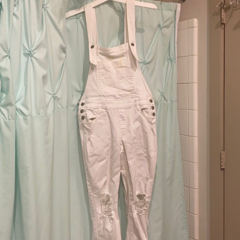 Distressed white Overalls
